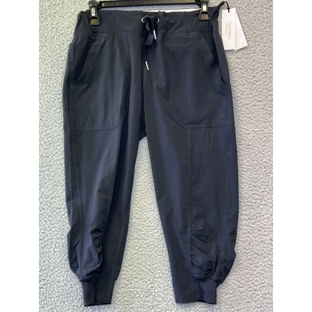 Calvin Klein Pants Womens XS Black Crop Casual Pockets Mid Rise Boho‎ Drawstring